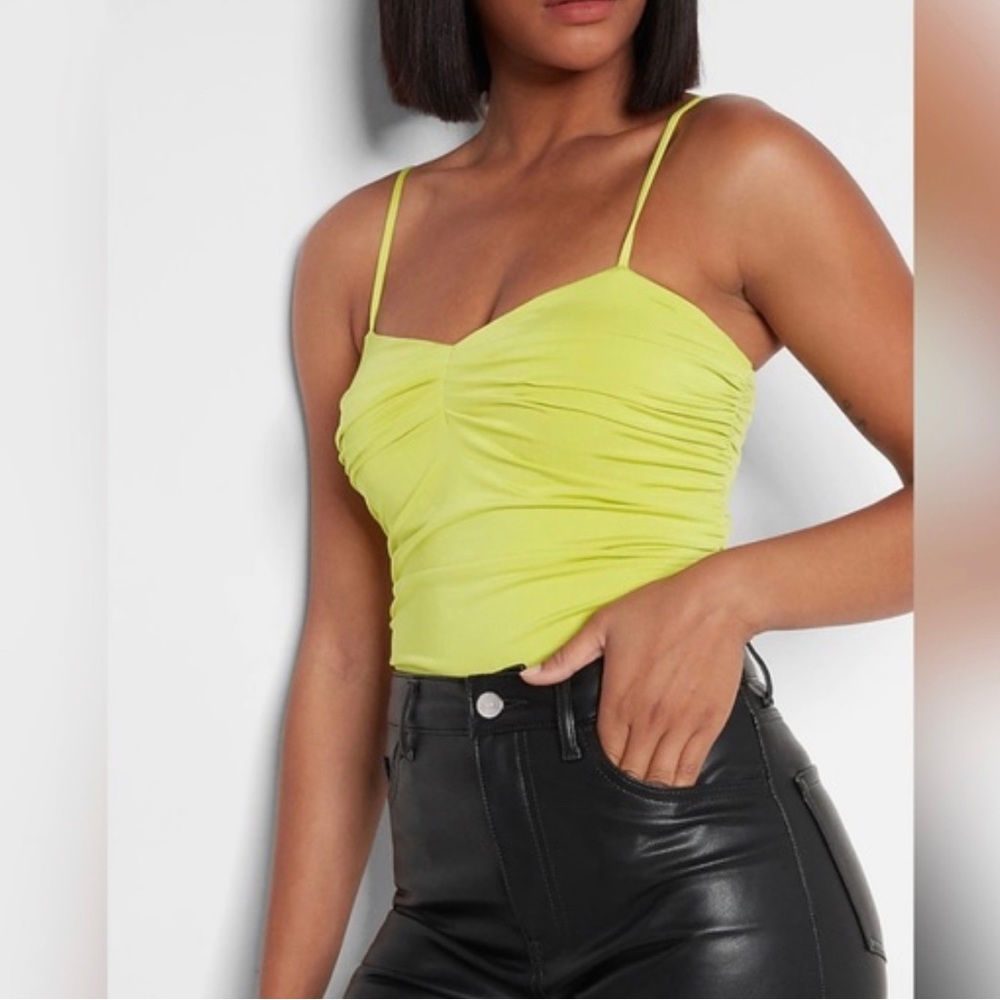 Express Body Contour Compression Ruched Bodysuit with Bra Cups